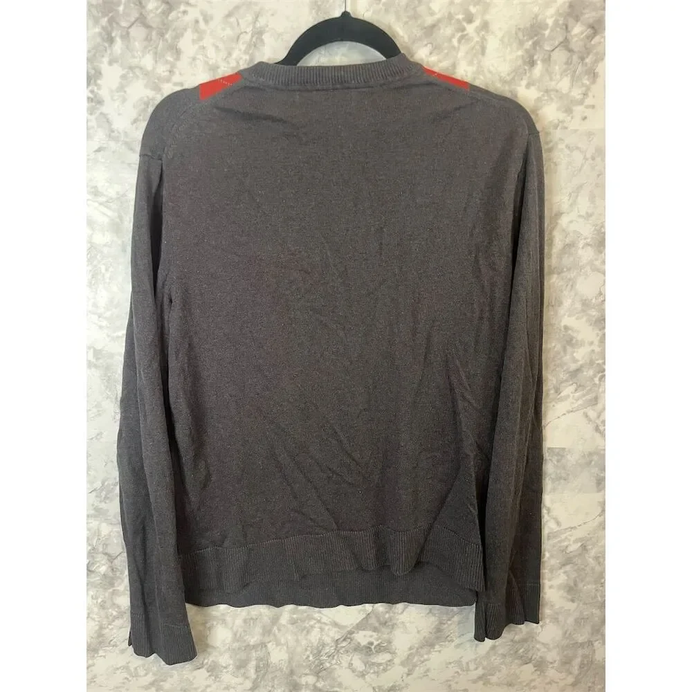 Banana Republic Men's V-Neck Argyle Sweater Gray Silk‎ Blend Size L